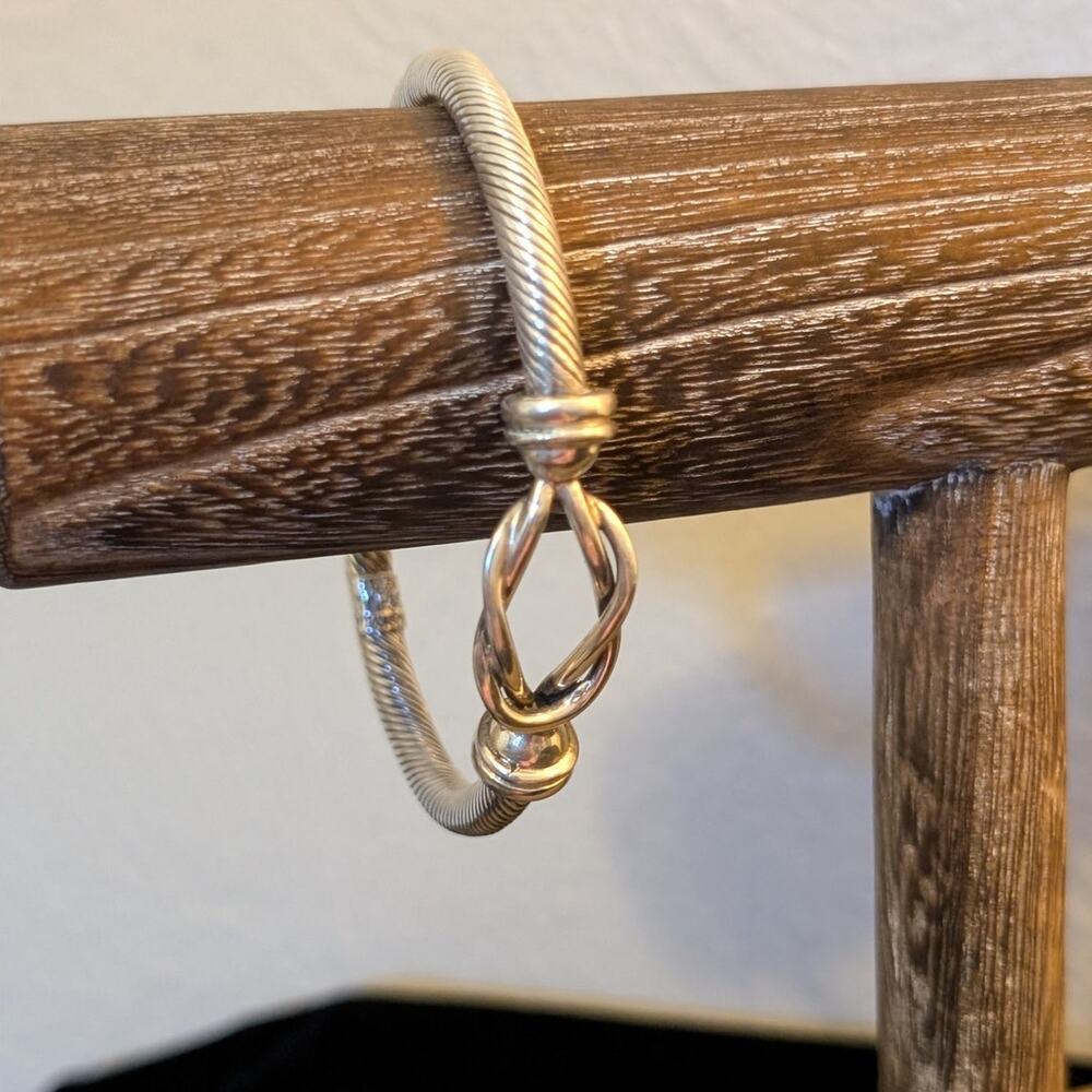 Vintage Mexico Solid Sterling Silver Twisted Rope Cable Love Knot Cuff Bracelet - Picture 2 of 7
